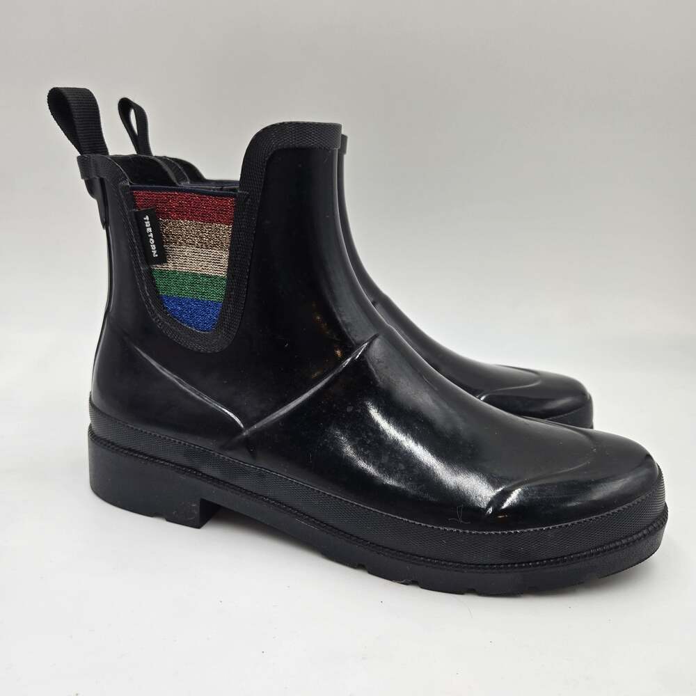 Tretorn Womens Black Rainboots Size 8 Rainbow Detail Bull On Ankle Chelsea